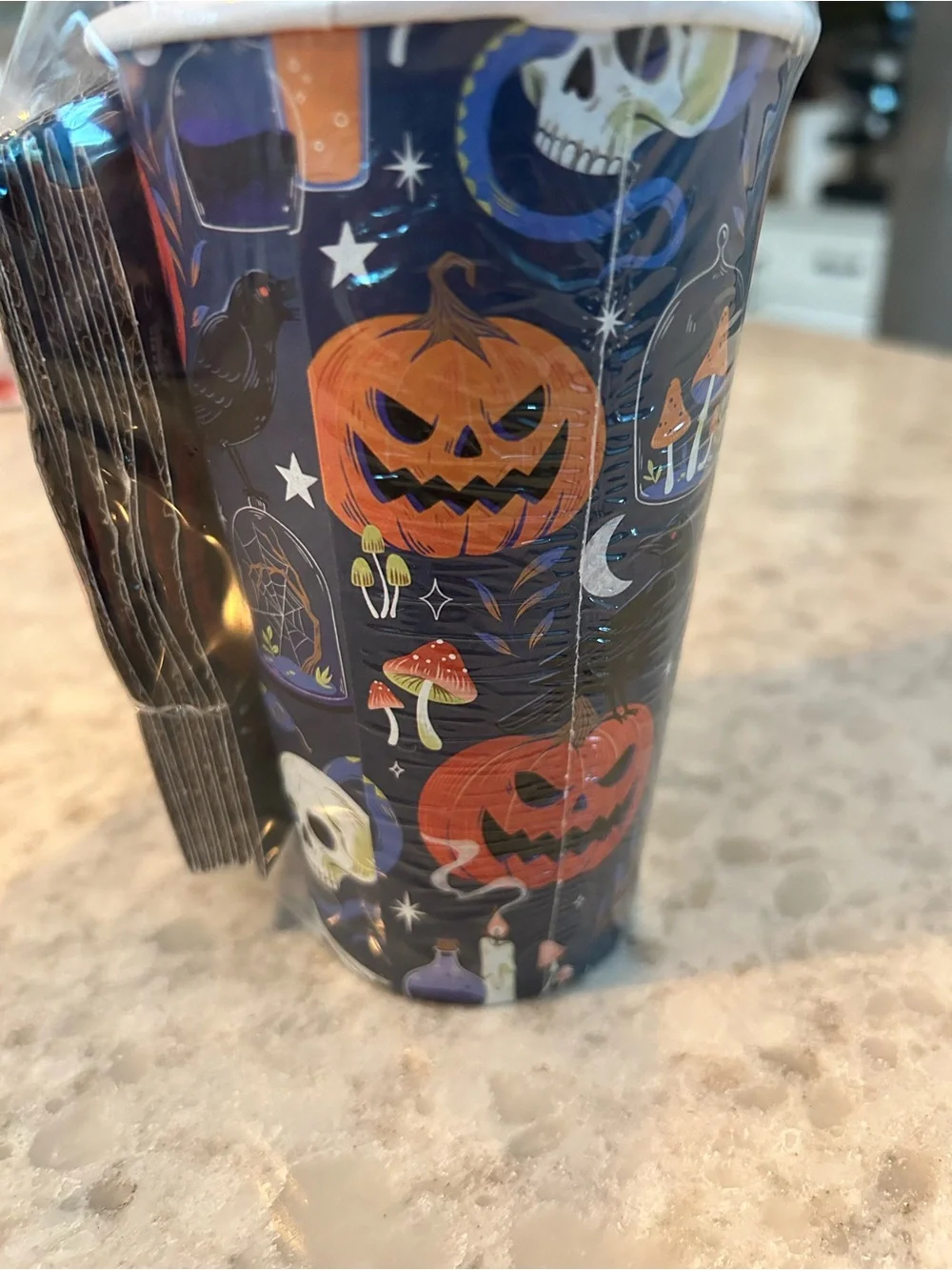 “New” Set of 2 Halloween Themed Disposable Cups - Black & Pink Pumpkin Designs